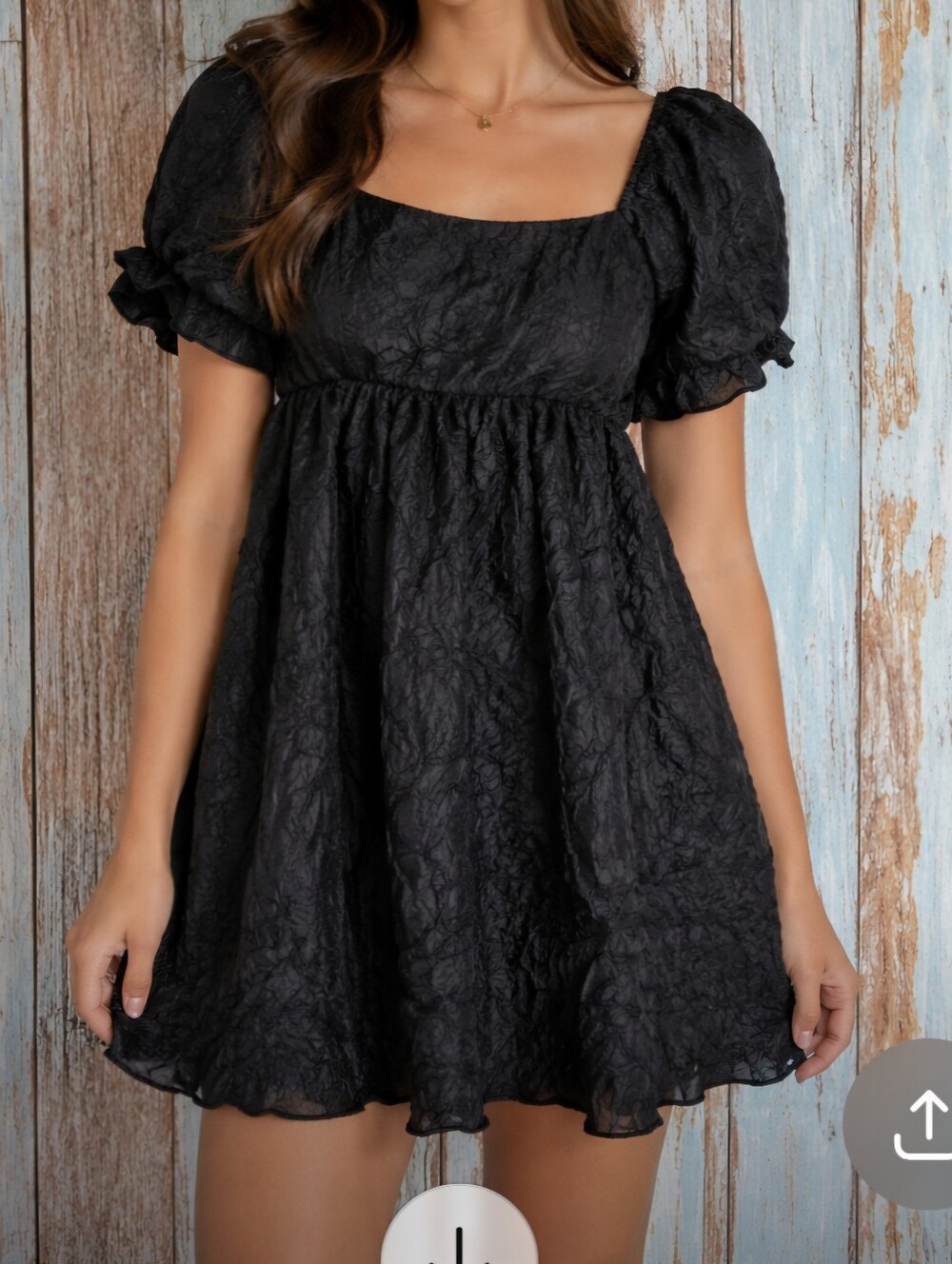 Altar'd State Black Textured Baby Doll Puff-Sleeve Mini Dress Size Xs